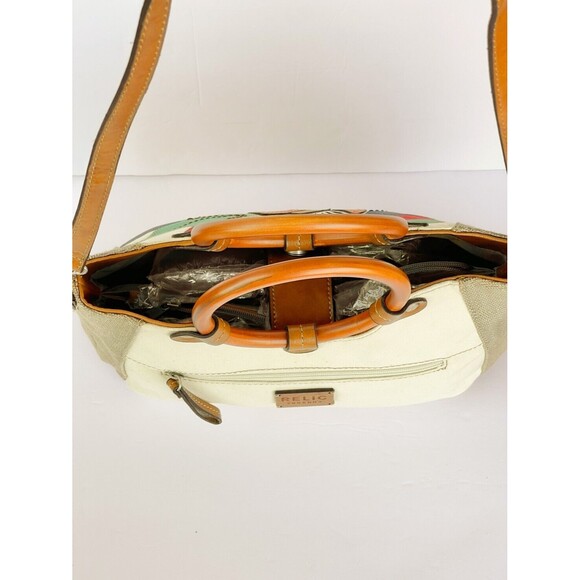 Relic Brand Convertible Shoulder Bag Wood Handles Floral Boho Patchwork Canvas - Picture 9 of 9